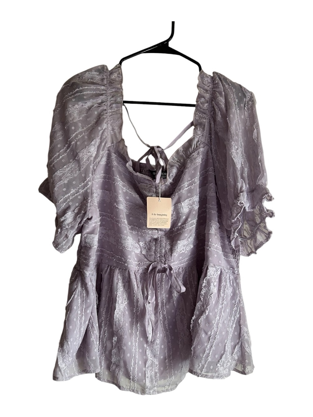 BloomChic Size 18-20 Lavender Ruffle Tie-Front Peplum Blouse